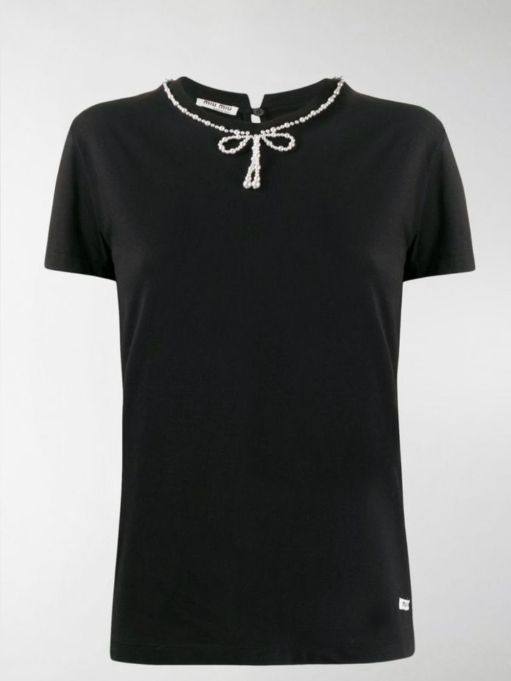 Miu Miu 2019 100% cotton bow pearl detail tee JG